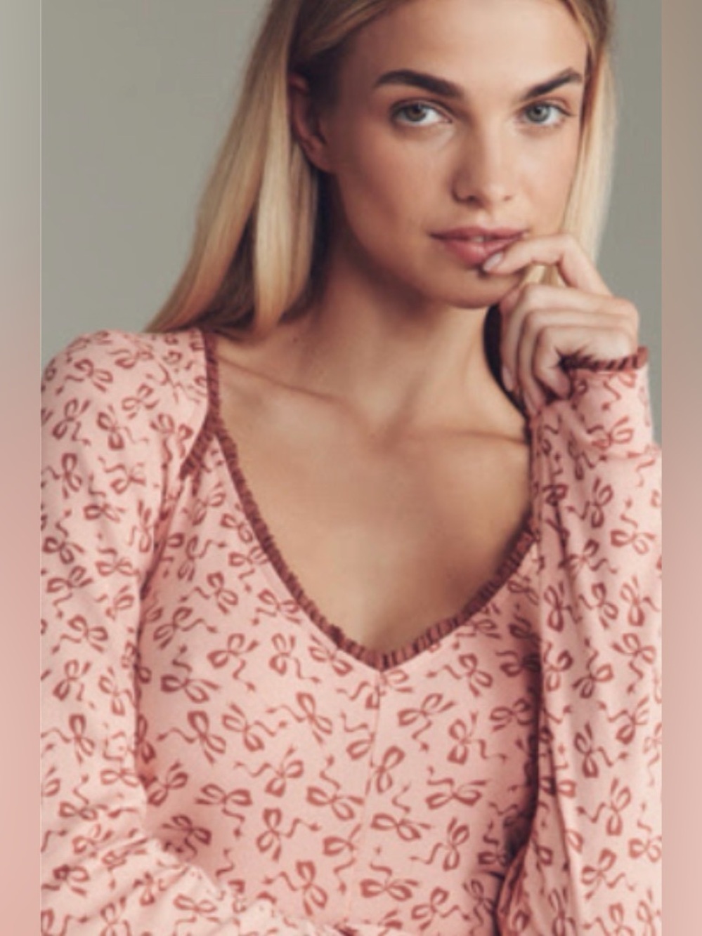 NWT Anthropologie Maeve Lace V-Neck Bow Top Pink Long‑Sleeve Women Medium